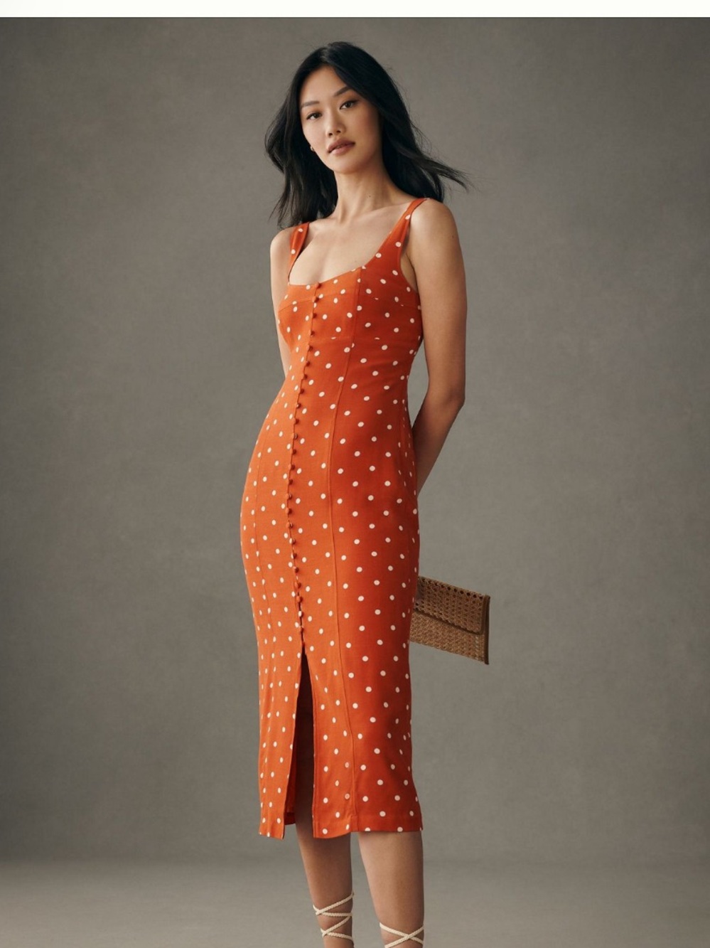 Maeve Orange Polka Dot Midi Dress